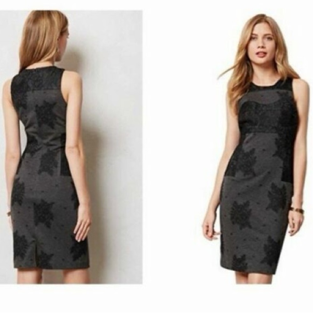 Anthropologie Maeve Lace Flocked Column Dress